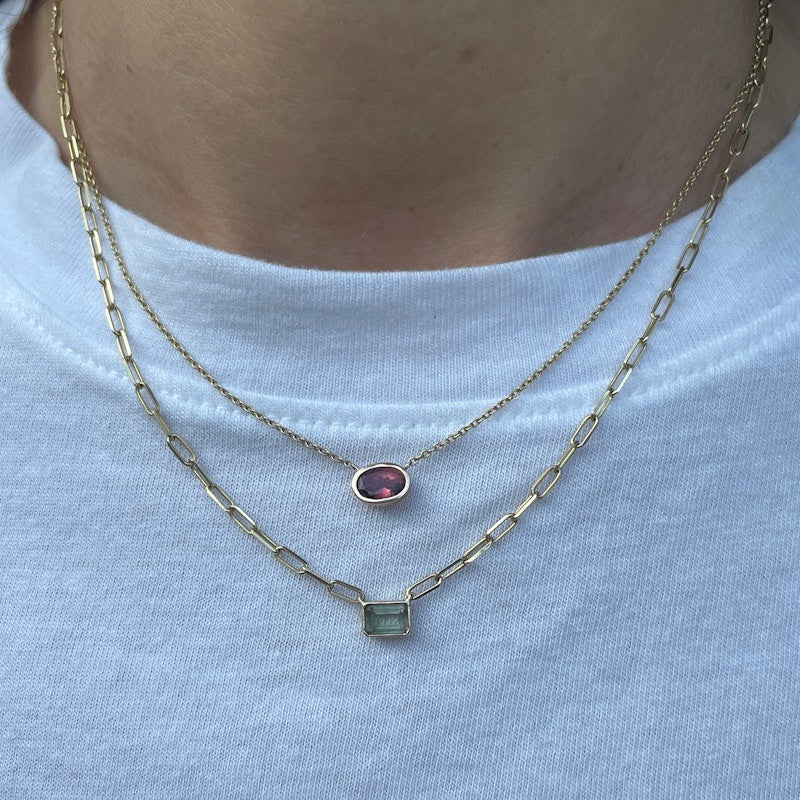 14k Yellow Gold Oval Shaped Pink Tourmaline Necklace
