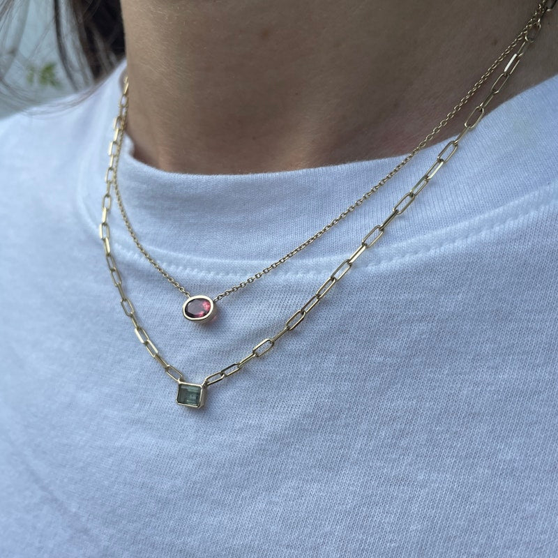 14k Yellow Gold Oval Shaped Pink Tourmaline Necklace
