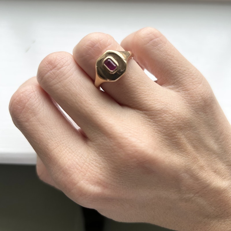Shay Jewelry 18k Rose Gold Ruby Baguette Ring