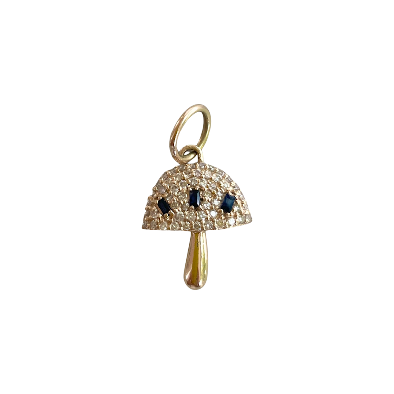 14k Yellow Gold Blue Sapphire and Diamond Mushroom Charm