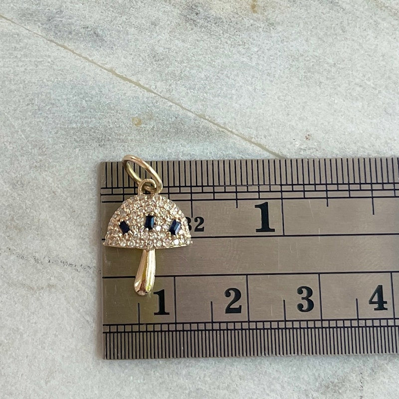 14k Yellow Gold Blue Sapphire and Diamond Mushroom Charm