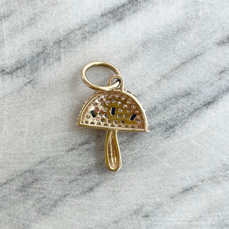 14k Yellow Gold Blue Sapphire and Diamond Mushroom Charm