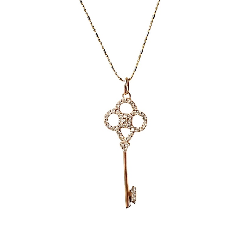 14k Crown Key Diamond Pendant Necklace