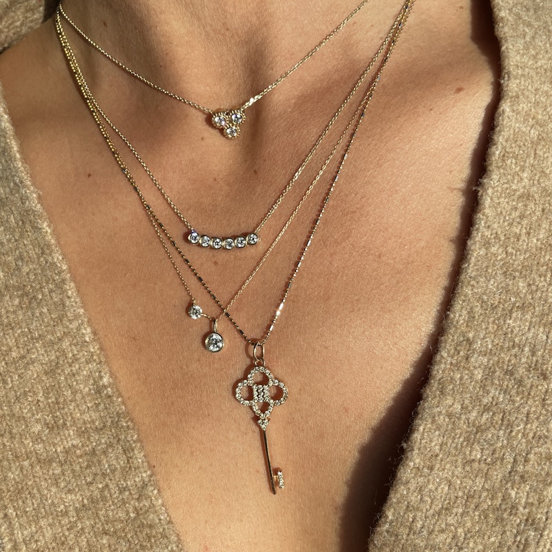 14k Crown Key Diamond Pendant Necklace