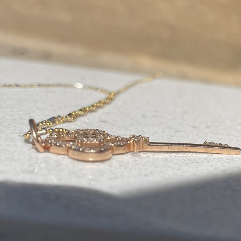 14k Crown Key Diamond Pendant Necklace