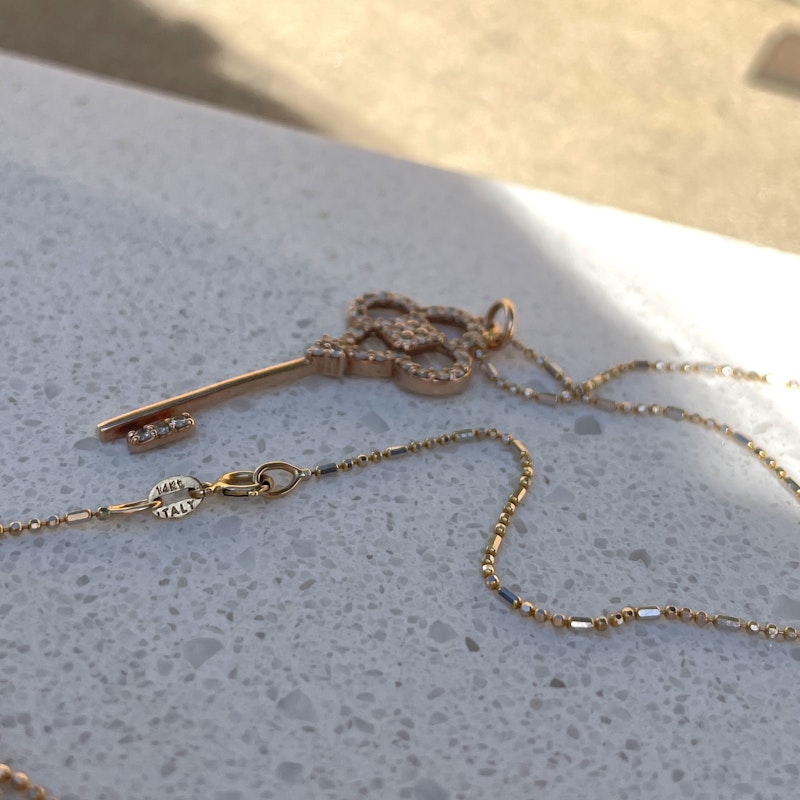 14k Crown Key Diamond Pendant Necklace