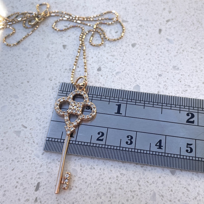 14k Crown Key Diamond Pendant Necklace