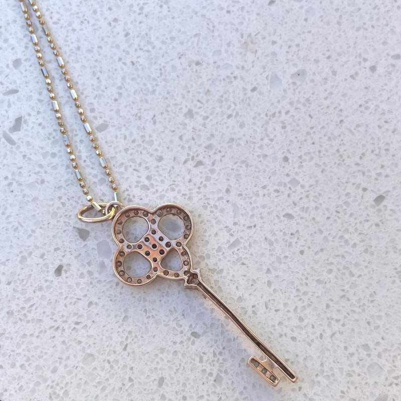 14k Crown Key Diamond Pendant Necklace