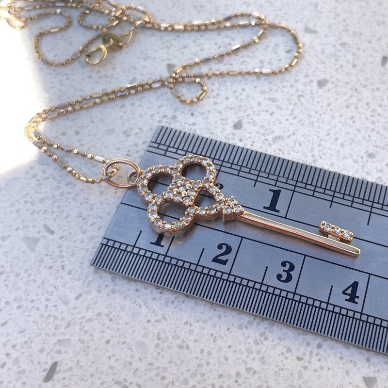 14k Crown Key Diamond Pendant Necklace