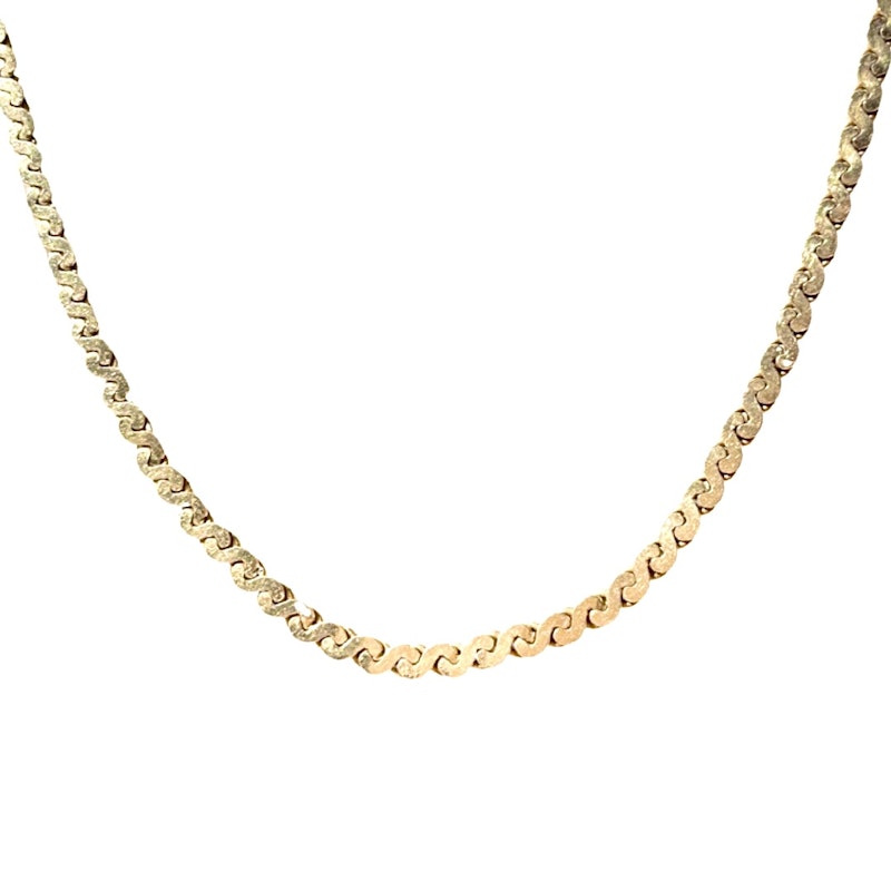 Vintage 14k Yellow Gold Serpentine Flat Chain Link Necklace
