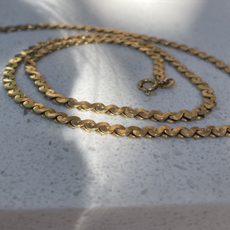 Vintage 14k Yellow Gold Serpentine Flat Chain Link Necklace