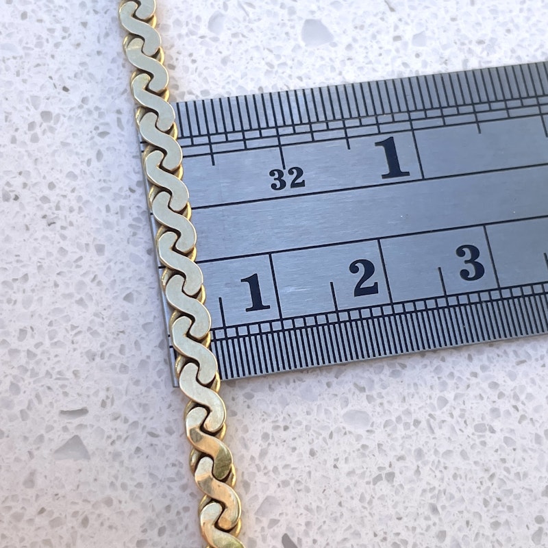 Vintage 14k Yellow Gold Serpentine Flat Chain Link Necklace