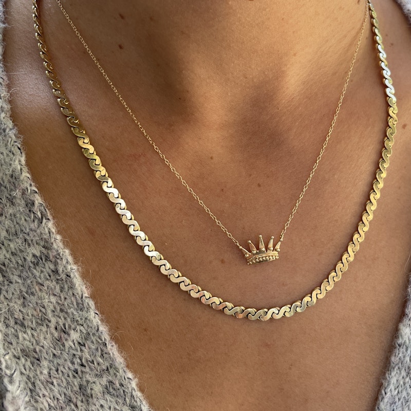 Vintage 14k Yellow Gold Serpentine Flat Chain Link Necklace