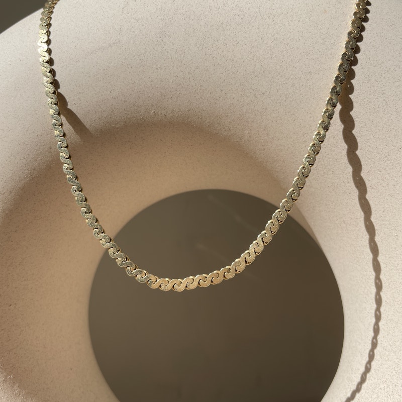 Vintage 14k Yellow Gold Serpentine Flat Chain Link Necklace