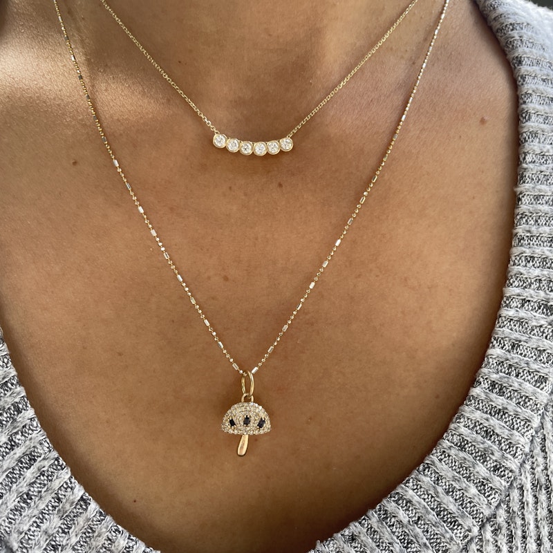 14k Yellow Gold Blue Sapphire and Diamond Mushroom Charm