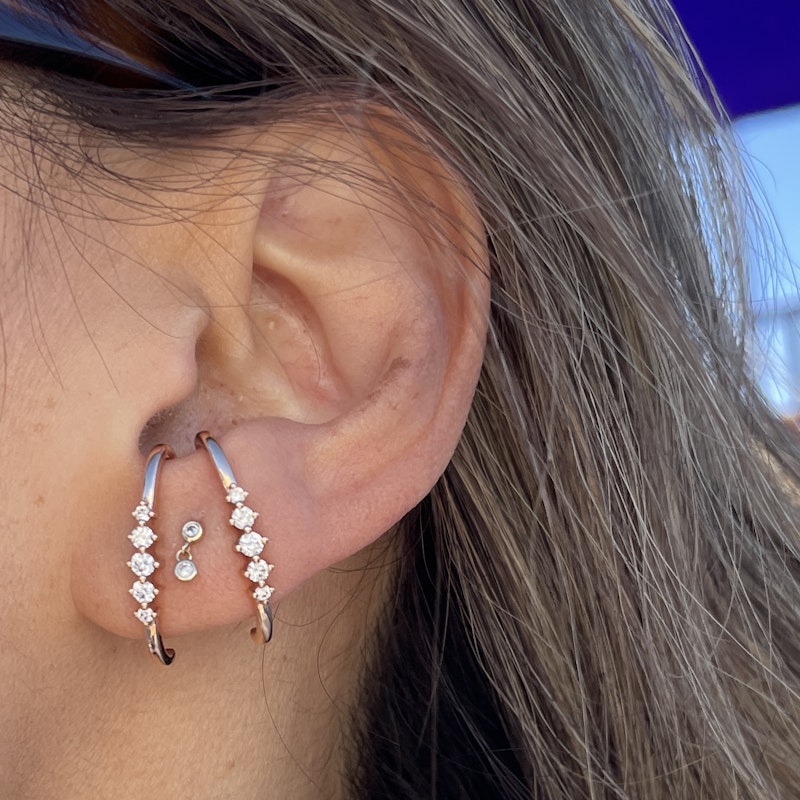 14k Rose Gold and 5 Diamond Lobe Half Hoops