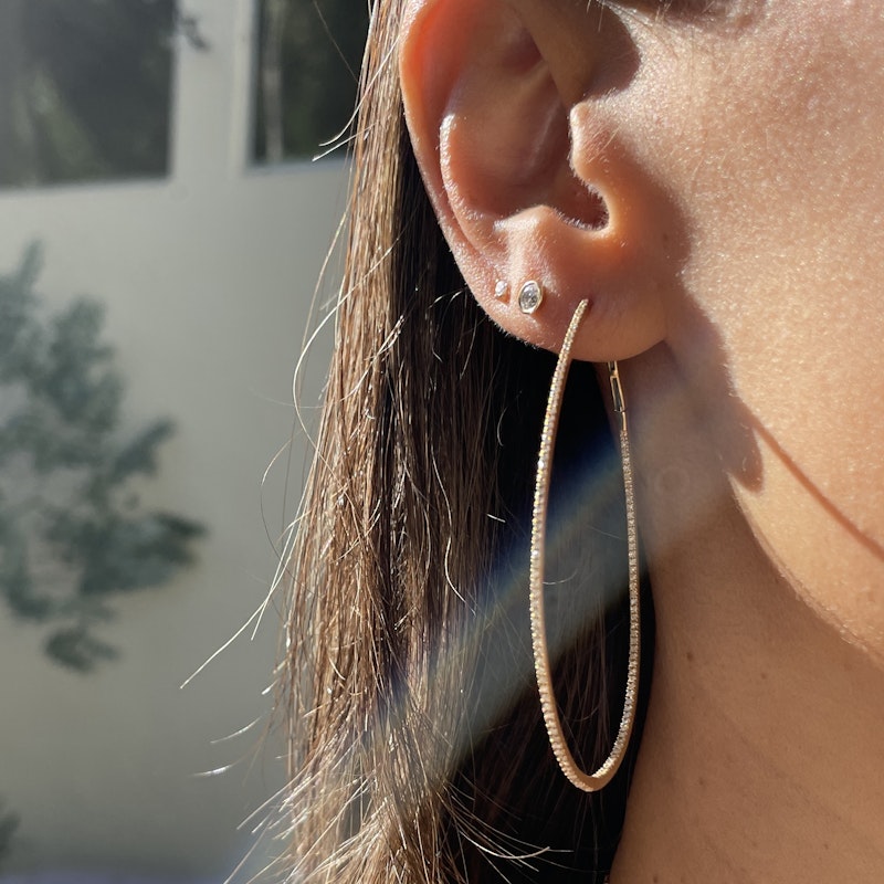 18K Yellow Gold Diamond Inside-Out Teardrop Hoop Earrings