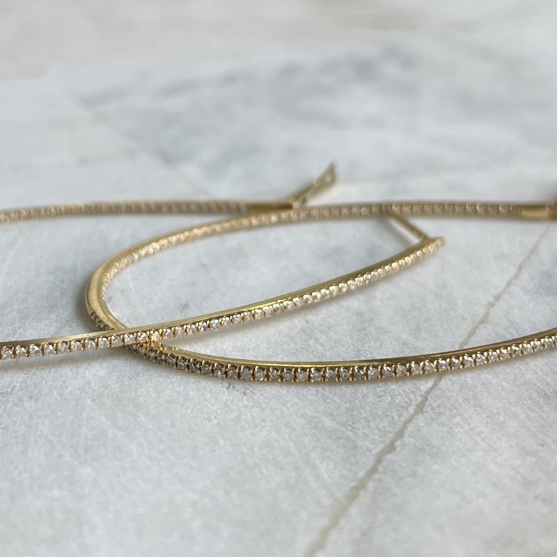 18K Yellow Gold Diamond Inside-Out Teardrop Hoop Earrings