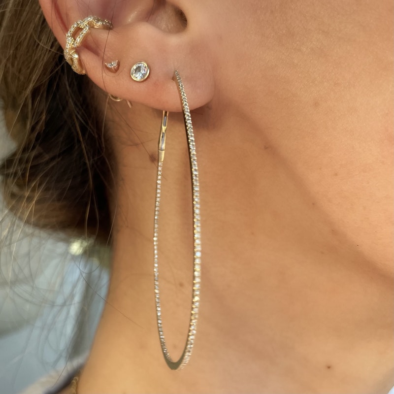 18K Yellow Gold Diamond Inside-Out Teardrop Hoop Earrings