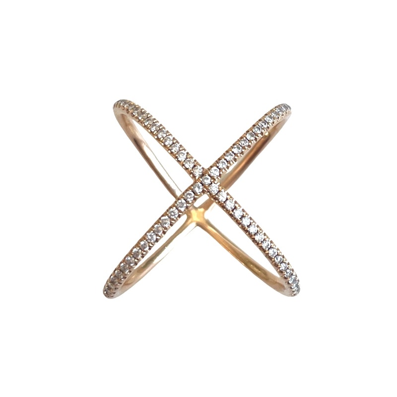 18k Rose Gold Diamond X Ring