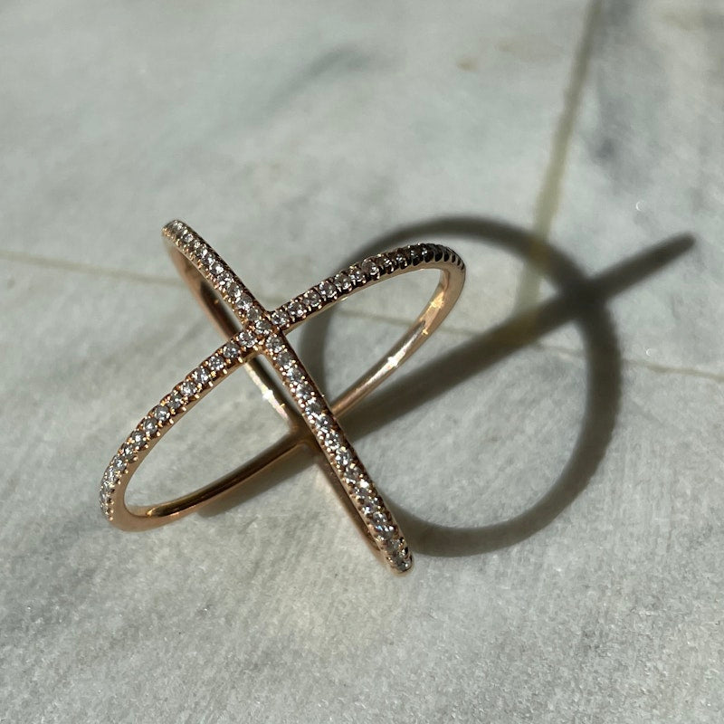 18k Rose Gold Diamond X Ring