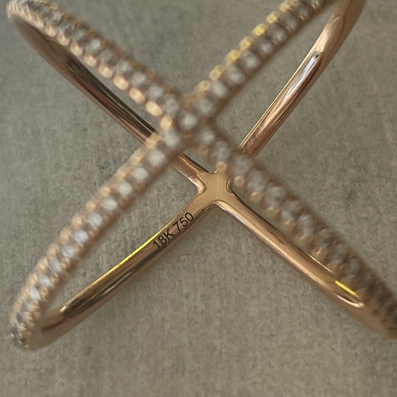 18k Rose Gold Diamond X Ring