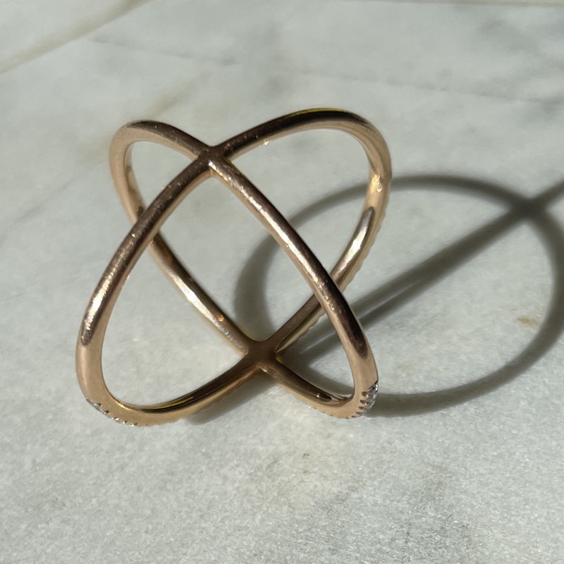 18k Rose Gold Diamond X Ring