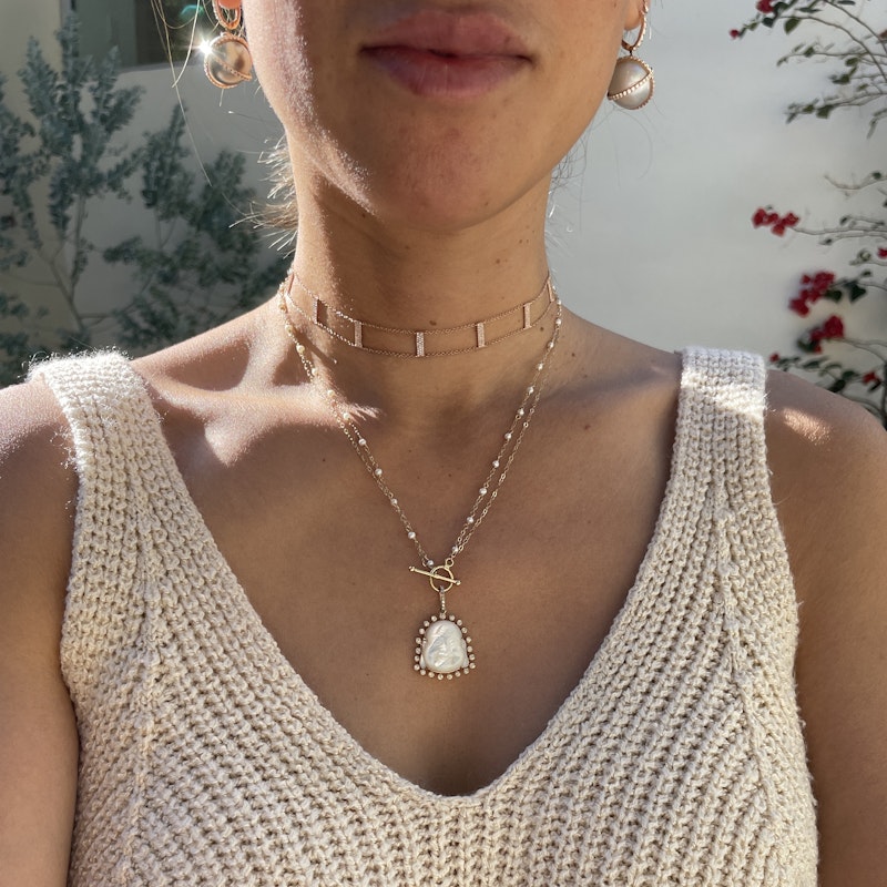 Mother of Pearl and Diamond Halo Buddha Necklace