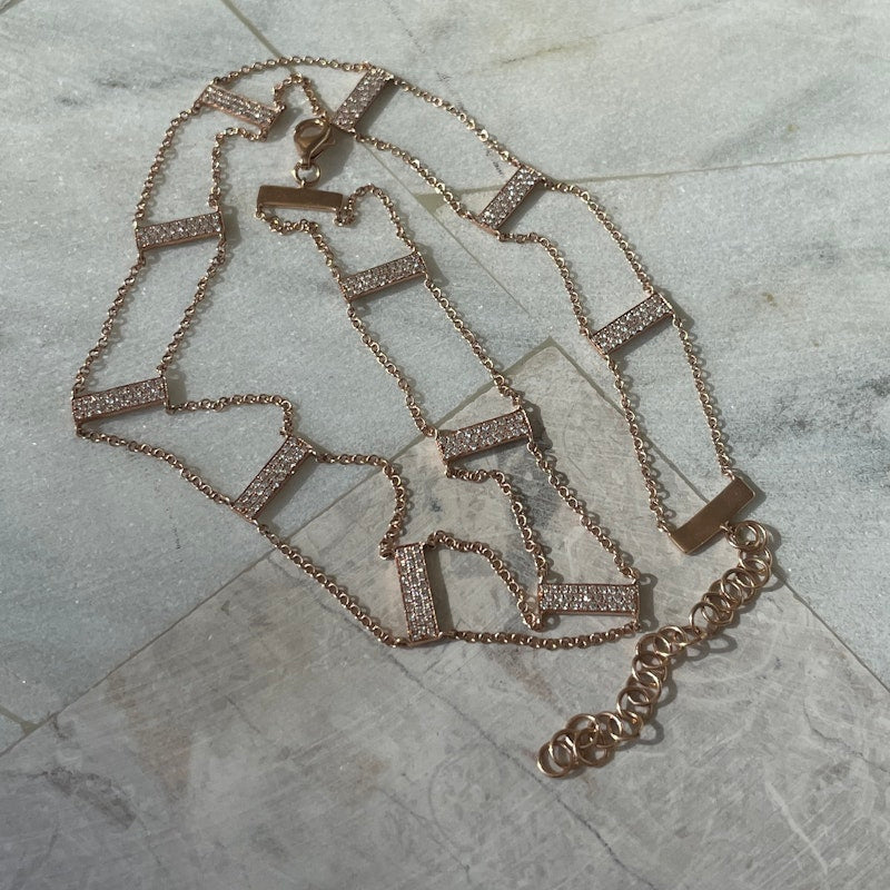 14k Rose Gold and Pave Diamond Bar Choker Necklace