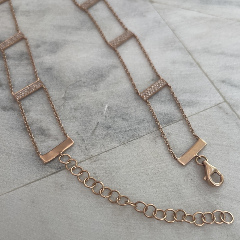 14k Rose Gold and Pave Diamond Bar Choker Necklace