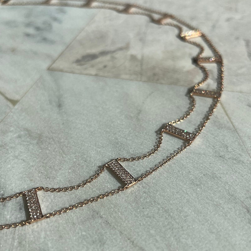 14k Rose Gold and Pave Diamond Bar Choker Necklace