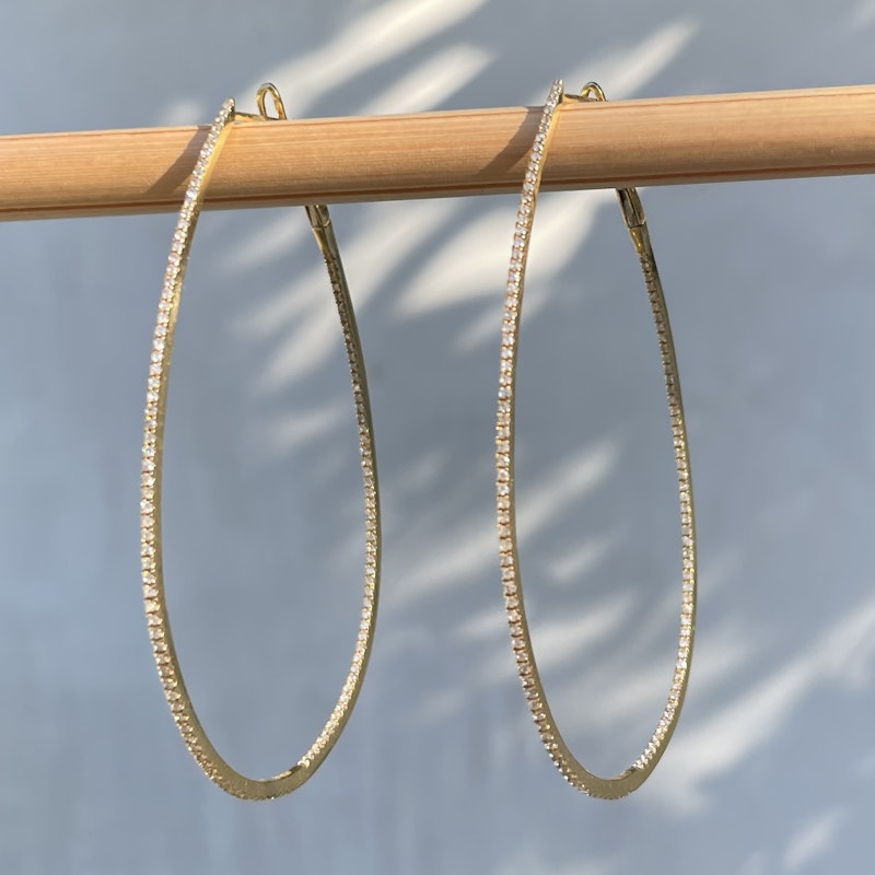 18K Yellow Gold Diamond Inside-Out Teardrop Hoop Earrings