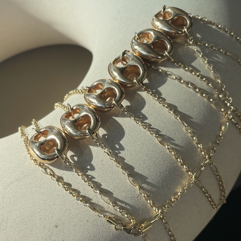 14k Yellow Gold Mariner Puff Multi-Station Layering Necklace
