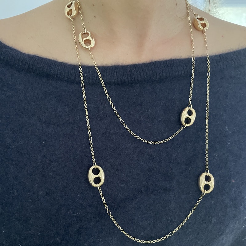 14k Yellow Gold Mariner Puff Multi-Station Layering Necklace