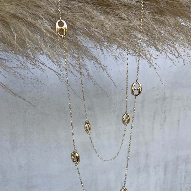 14k Yellow Gold Mariner Puff Multi-Station Layering Necklace