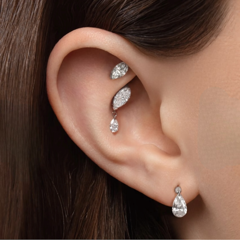 Maria Tash 18k Marquise Diamond Threaded Stud Earring