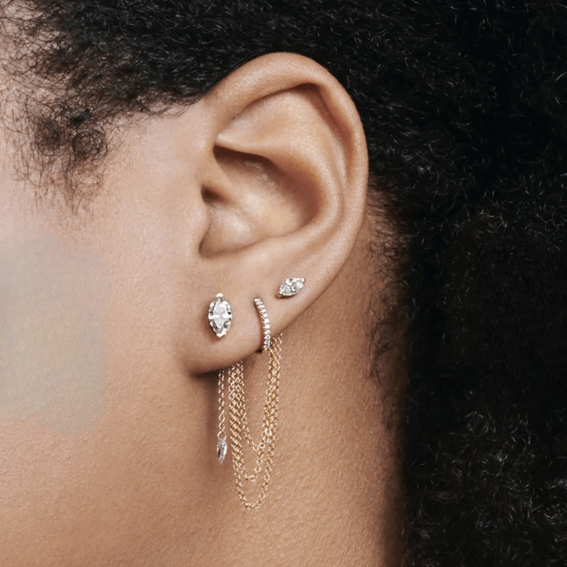 Maria Tash 18k Marquise Diamond Threaded Stud Earring