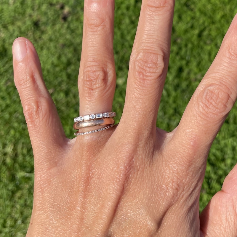 14k White Gold Baguette & Round Diamond Bezel Band Ring