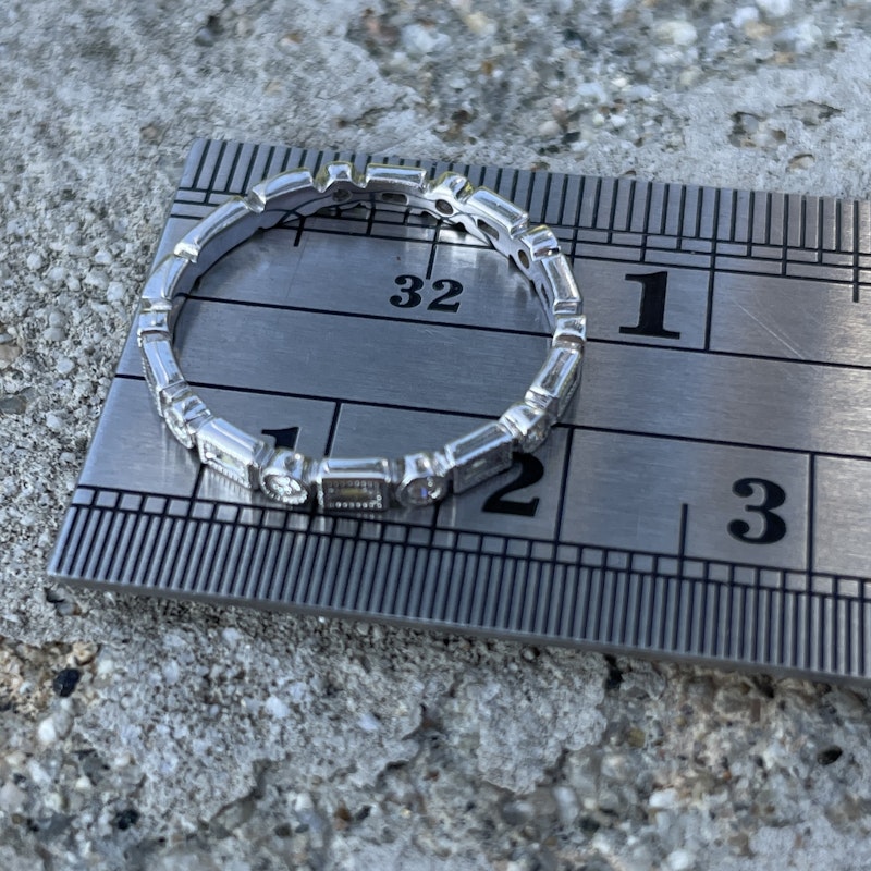 14k White Gold Baguette & Round Diamond Bezel Band Ring