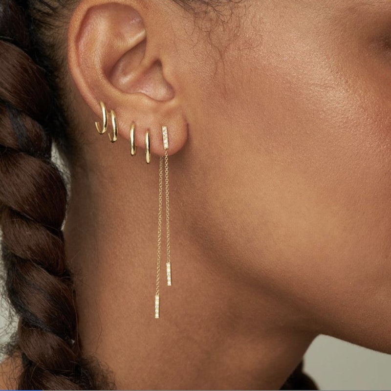 Jennifer Meyer Diamond Threaded Bar Stud Drop Earrings