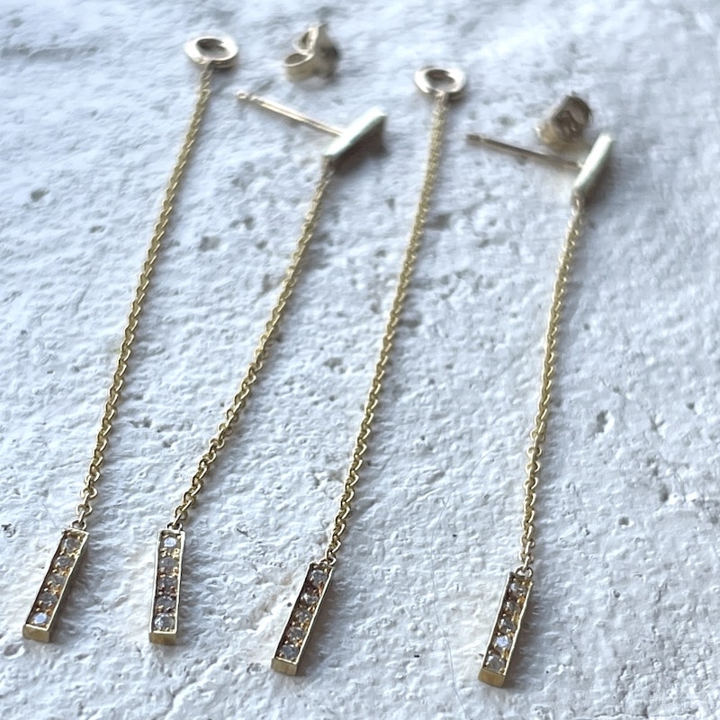 Jennifer Meyer Diamond Threaded Bar Stud Drop Earrings