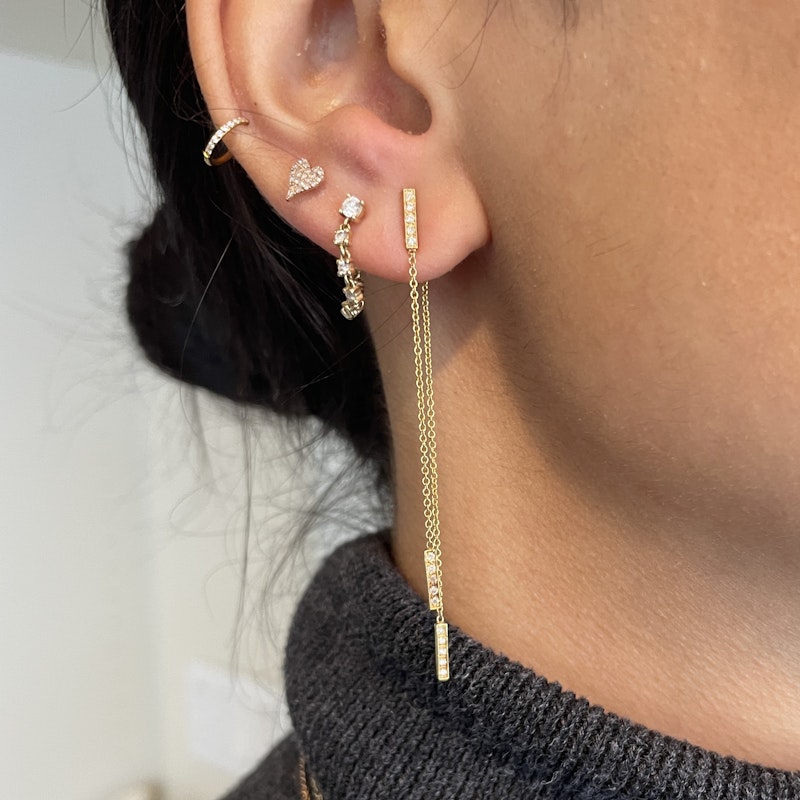 Jennifer Meyer Diamond Threaded Bar Stud Drop Earrings