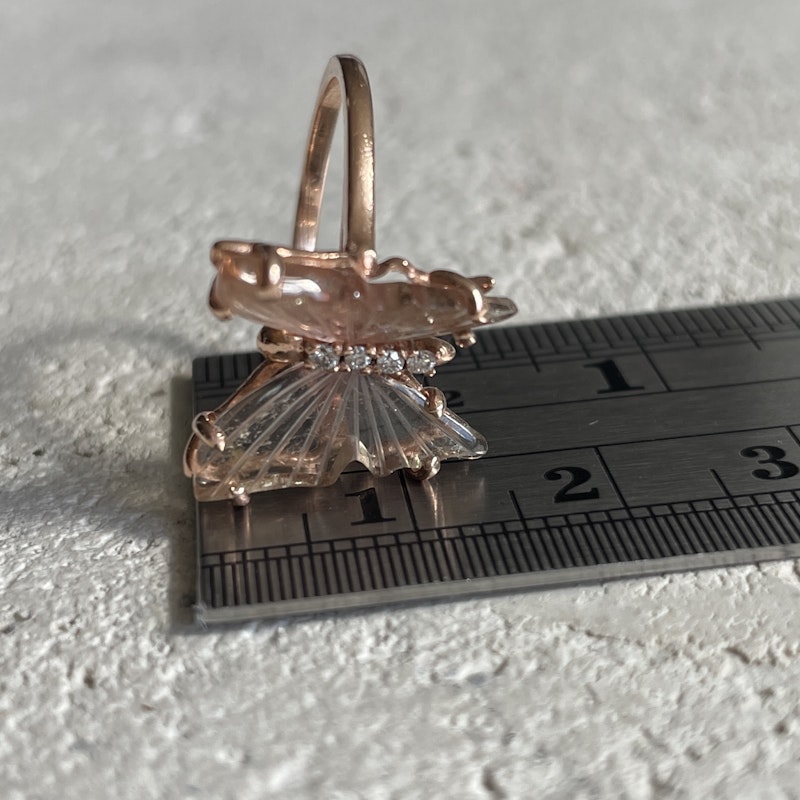 14k Rose Gold Blush Pink Tourmaline & Diamond Butterfly Ring