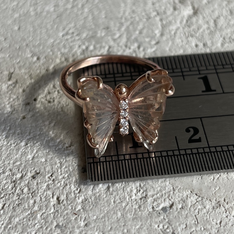 14k Rose Gold Blush Pink Tourmaline & Diamond Butterfly Ring