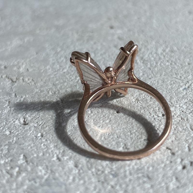 14k Rose Gold Blush Pink Tourmaline & Diamond Butterfly Ring