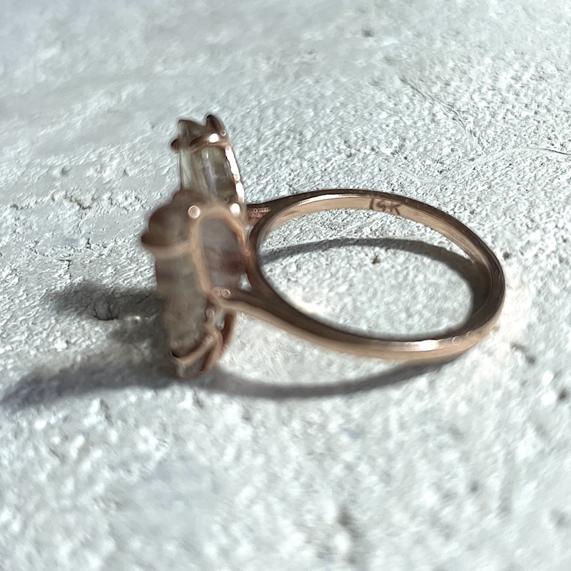 14k Rose Gold Blush Pink Tourmaline & Diamond Butterfly Ring