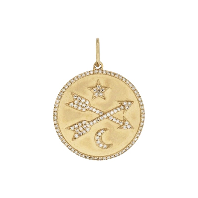 14k Yellow Gold Diamond Arrow Star Crescent Moon Disc Charm