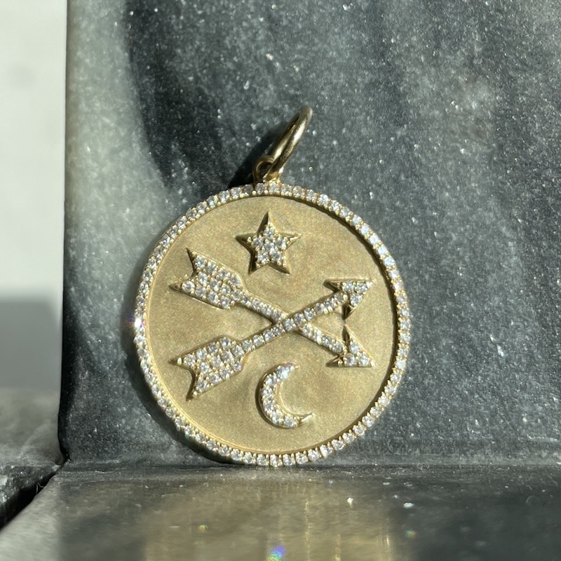 14k Yellow Gold Diamond Arrow Star Crescent Moon Disc Charm