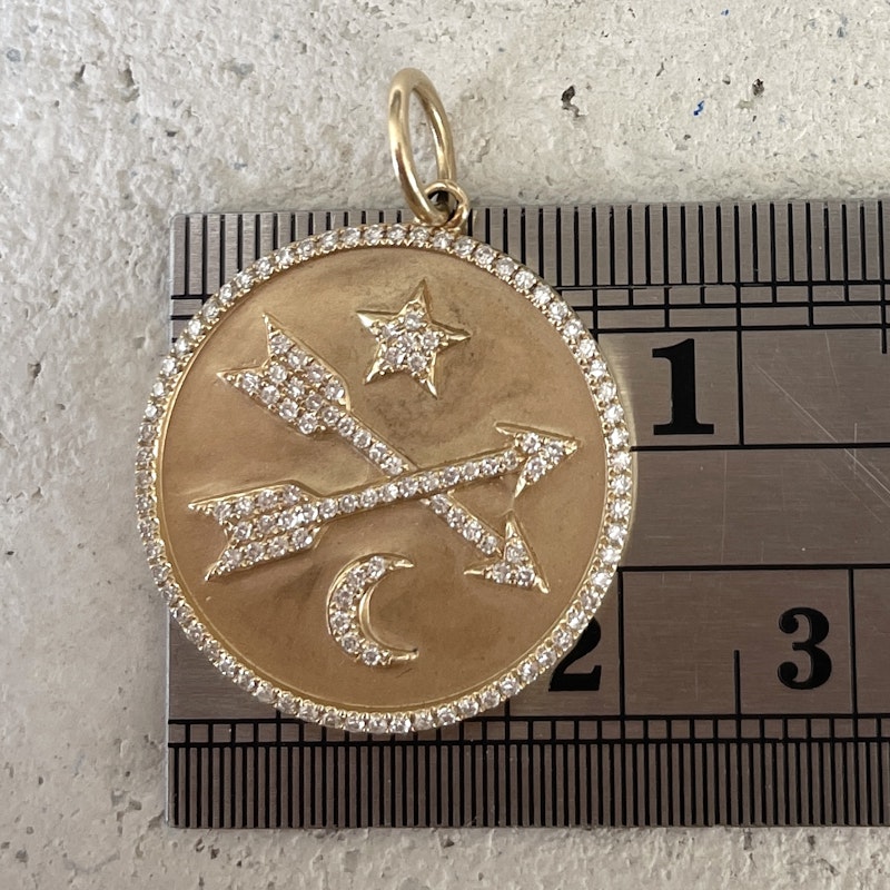 14k Yellow Gold Diamond Arrow Star Crescent Moon Disc Charm