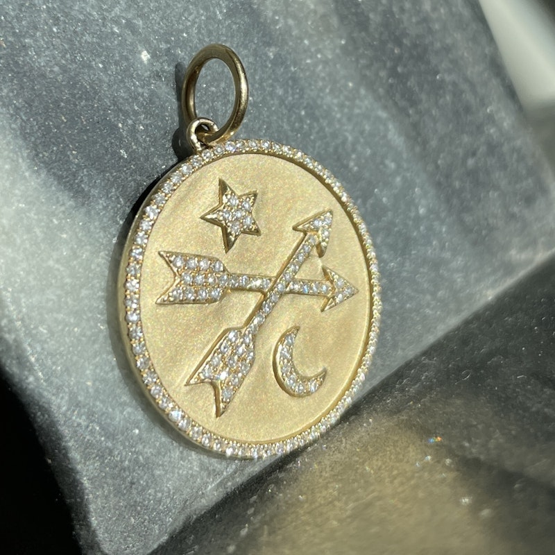 14k Yellow Gold Diamond Arrow Star Crescent Moon Disc Charm